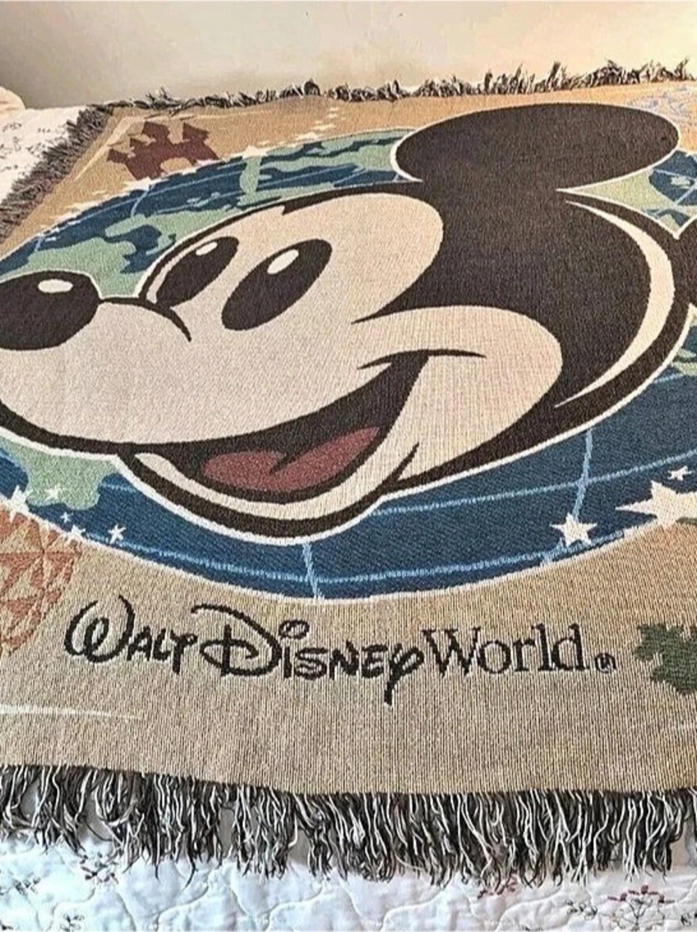 Disney Mickey Mouse Tapestry Woven Throw Woven Throw Beige & Blue